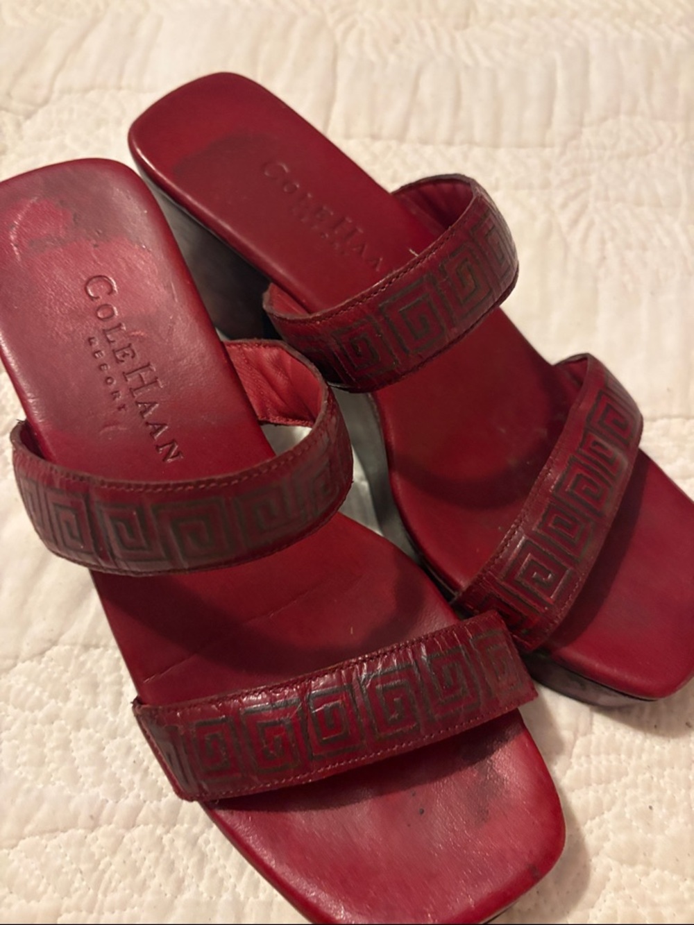 Cole Haan Deep Red Leather Double-Strap Mules